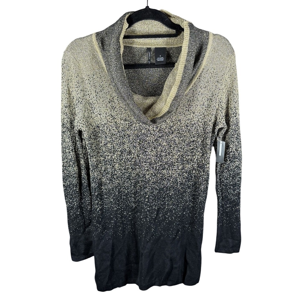 New Directions Sweater Women S Gold Metallic‎ Ombre Cowl Neck Long Sleeve Knit